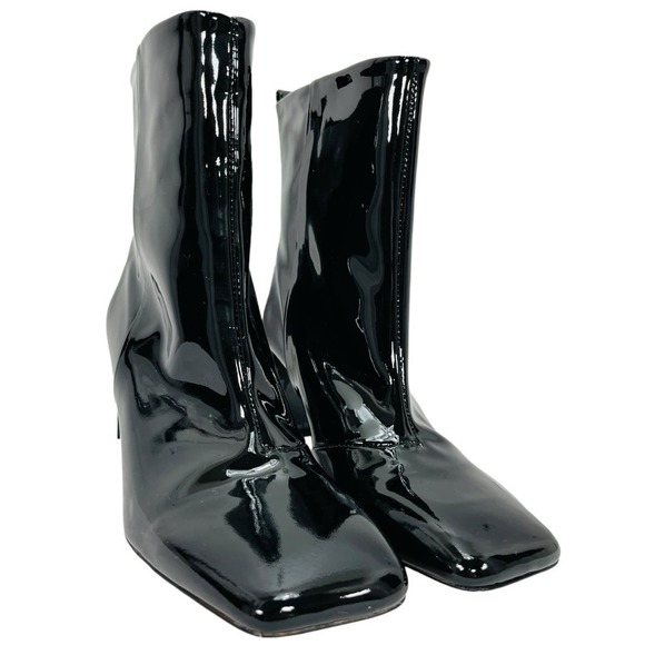 Good American NEW Square Toe Patent‎ Leather Block Heel Boots 8 - Picture 5 of 10